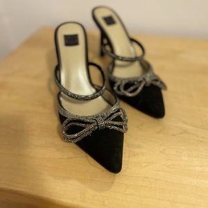 Black velvet, silver rhinestone shoes, sz 9M women